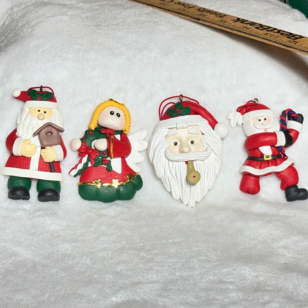 Unbranded Polymer Clay Christmas Ornaments Santa Angel Lot 4pc Red White Green